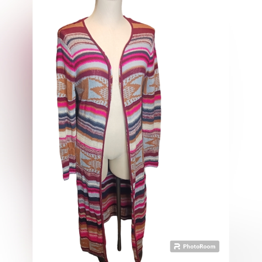 Billabong Striped Aztec  Sweater Duster Size Large